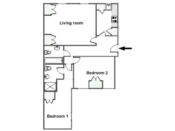Londra 2 Camere da letto appartamento - piantina approssimativa dell' appartamento  (LN-799)