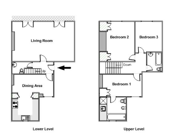 Londra 3 Camere da letto - Duplex appartamento - piantina approssimativa dell' appartamento  (LN-804)