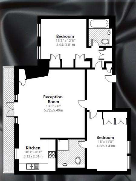Londra 2 Camere da letto appartamento - piantina approssimativa dell' appartamento  (LN-841)