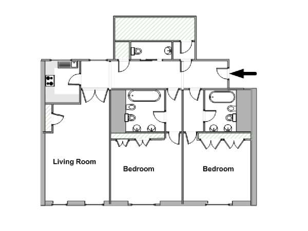 Londra 2 Camere da letto appartamento - piantina approssimativa dell' appartamento  (LN-856)