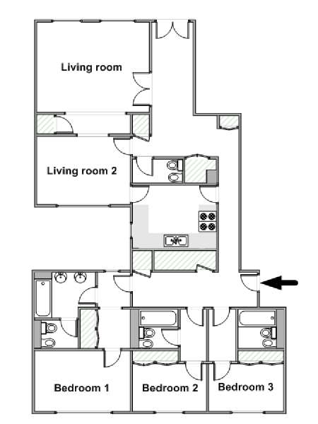Londra 3 Camere da letto appartamento - piantina approssimativa dell' appartamento  (LN-857)