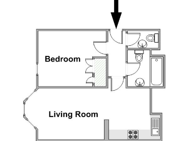 London 1 Bedroom accommodation - apartment layout  (LN-860)