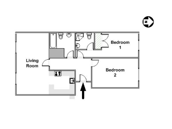 London 2 Bedroom accommodation - apartment layout  (LN-1042)