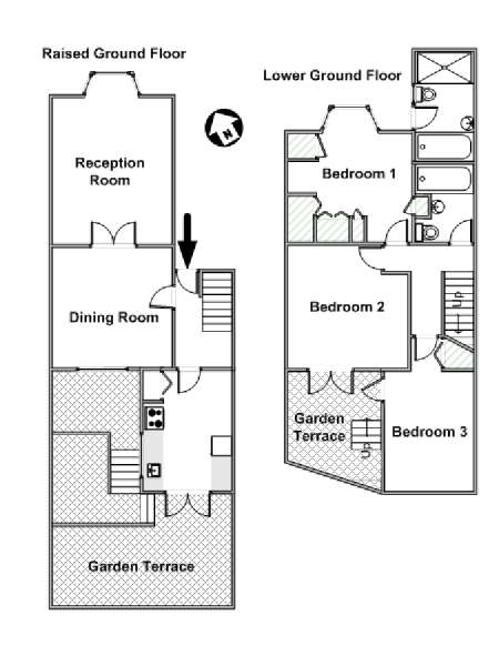 Londra 3 Camere da letto - Duplex appartamento casa vacanze - piantina approssimativa dell' appartamento  (LN-1059)