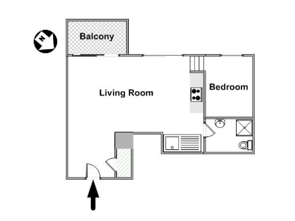 London 1 Bedroom accommodation - apartment layout  (LN-1190)