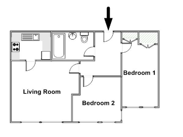 London 2 Bedroom accommodation - apartment layout  (LN-1218)