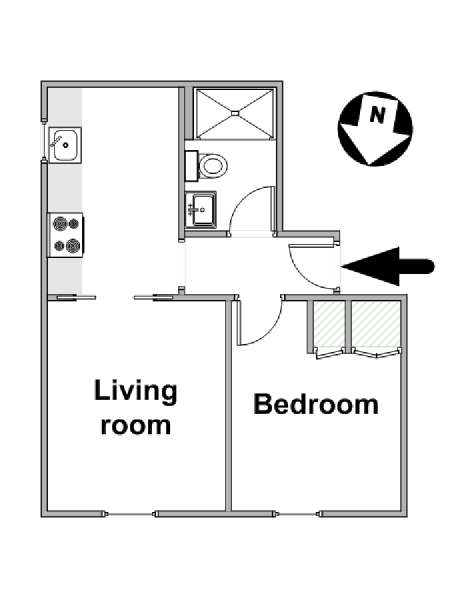 London 1 Bedroom accommodation - apartment layout  (LN-1221)