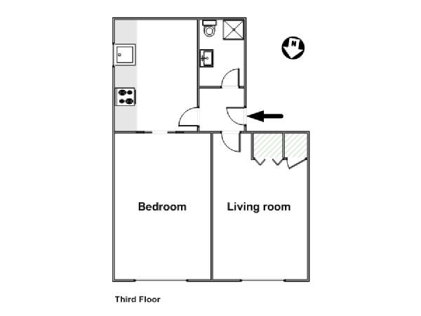 London 1 Bedroom accommodation - apartment layout  (LN-1224)