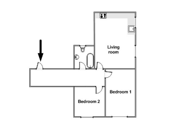 Londra 2 Camere da letto appartamento casa vacanze - piantina approssimativa dell' appartamento  (LN-1439)