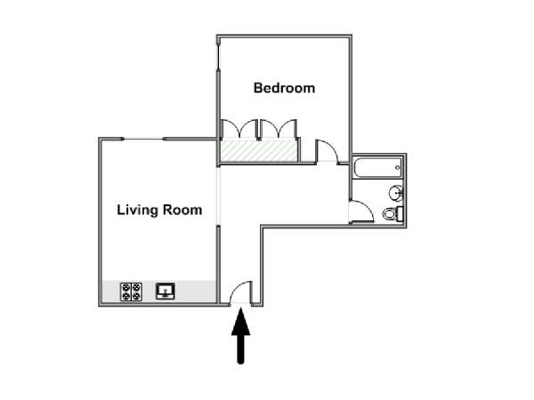 London 1 Bedroom accommodation - apartment layout  (LN-1466)
