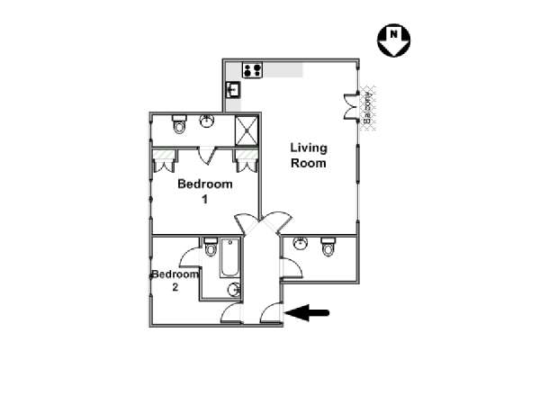 Londra 2 Camere da letto appartamento casa vacanze - piantina approssimativa dell' appartamento  (LN-1477)