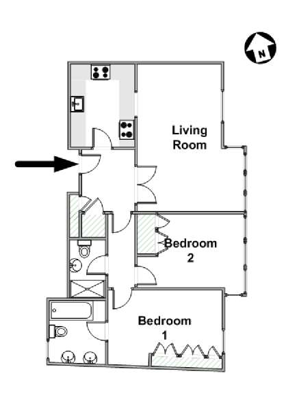 Londra 2 Camere da letto appartamento - piantina approssimativa dell' appartamento  (LN-1497)