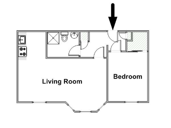 London 1 Bedroom accommodation - apartment layout  (LN-1535)