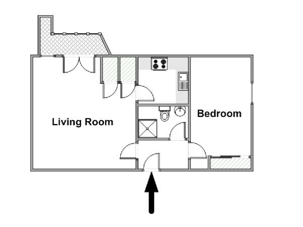 London 1 Bedroom accommodation - apartment layout  (LN-1537)