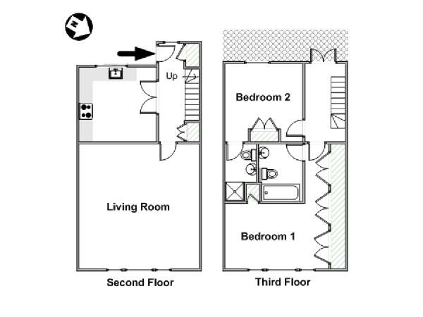 London 2 Bedroom accommodation - apartment layout  (LN-1786)