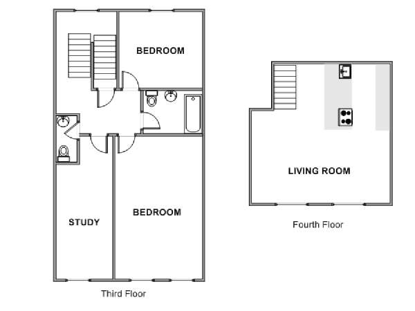 Londres T3 - Duplex logement location appartement - plan schématique  (LN-1993)