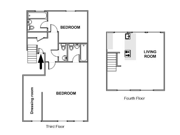 Londres T3 - Duplex logement location appartement - plan schématique  (LN-1994)