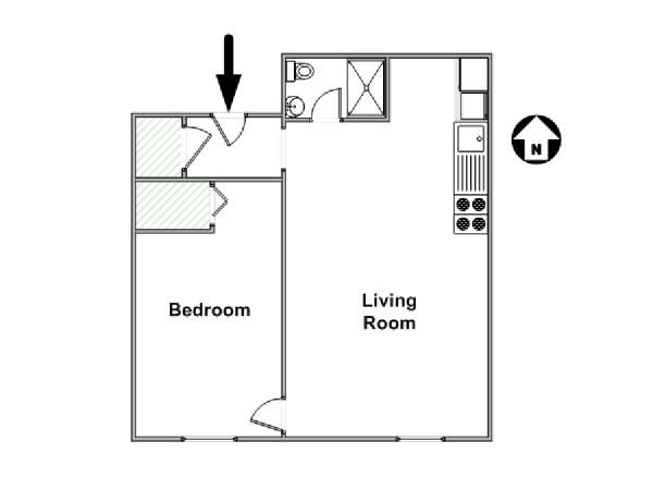 New York 1 Camera da letto appartamento - piantina approssimativa dell' appartamento  (NY-158)