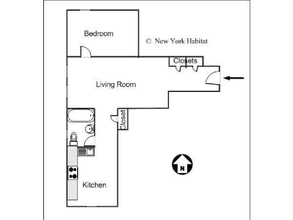 New York 1 Camera da letto appartamento - piantina approssimativa dell' appartamento  (NY-10048)
