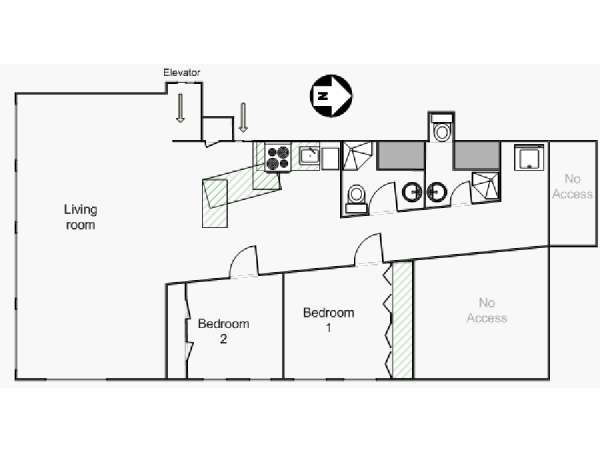New York 2 Camere da letto - Loft appartamento - piantina approssimativa dell' appartamento  (NY-10117)