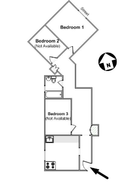 New York 3 Bedroom roommate share apartment - apartment layout  (NY-10616)
