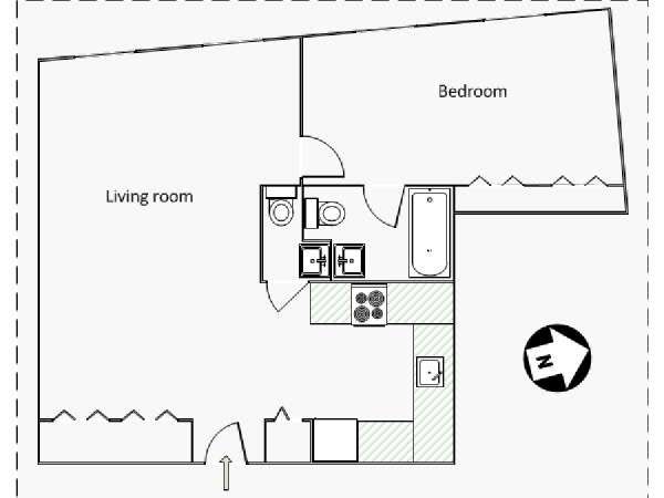New York 1 Camera da letto appartamento - piantina approssimativa dell' appartamento  (NY-10899)