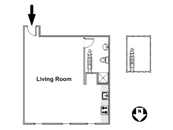 New York Studio avec Alcôve T1 - Loft - Duplex logement location appartement - plan schématique  (NY-10918)