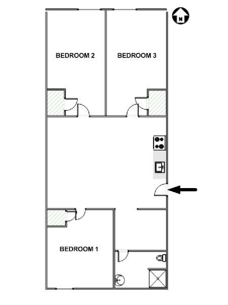 New York 3 Camere da letto appartamento - piantina approssimativa dell' appartamento  (NY-10919)