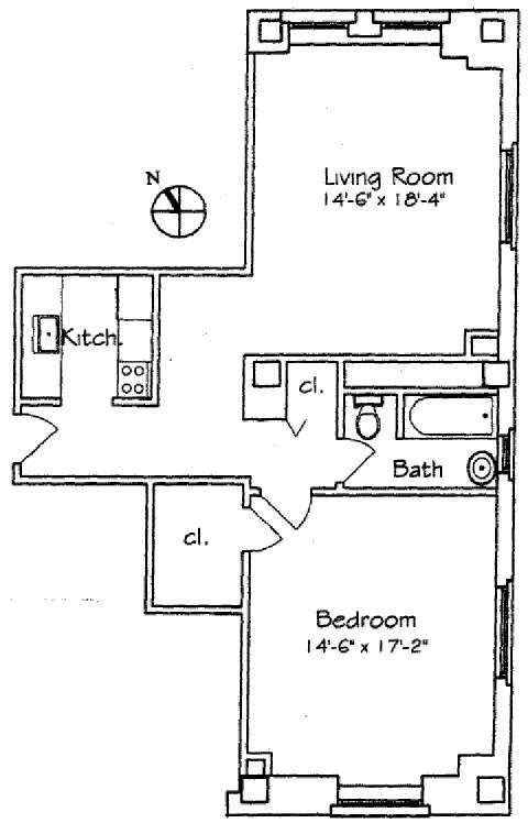 New York T2 appartement colocation - plan sch&eacute;matique  (NY-11227)