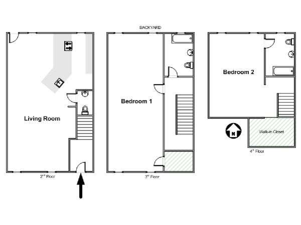 New York T3 - Triplex appartement location vacances - plan schématique  (NY-11596)