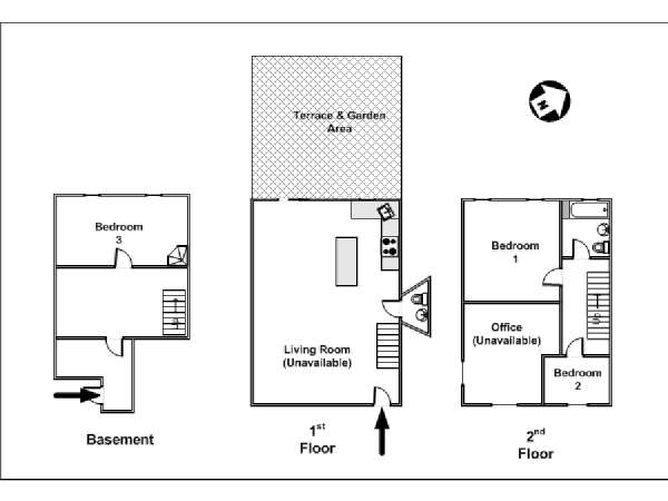 New York 4 Camere da letto - Triplex stanza in affitto - piantina approssimativa dell' appartamento  (NY-11638)