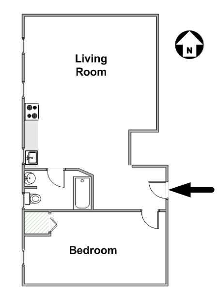 New York 1 Camera da letto appartamento - piantina approssimativa dell' appartamento  (NY-11789)