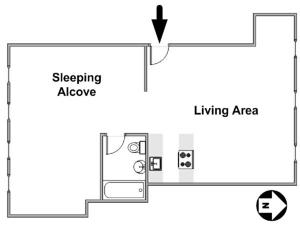 New York Studio avec Alcôve T1 - Loft logement location appartement - plan schématique  (NY-11851)