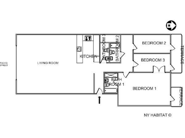 New York 3 Camere da letto appartamento - piantina approssimativa dell' appartamento  (NY-12074)