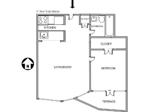 New York 1 Camera da letto appartamento - piantina approssimativa dell' appartamento  (NY-12268)