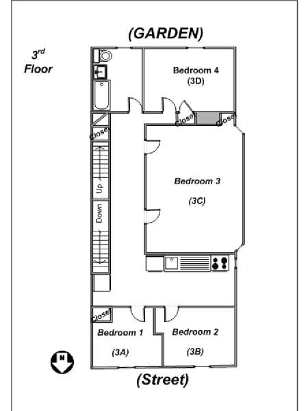 New York 4 Camere da letto stanza in affitto - piantina approssimativa dell' appartamento  (NY-12302)