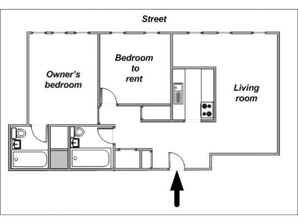 New York 2 Bedroom roommate share apartment - apartment layout  (NY-12323)