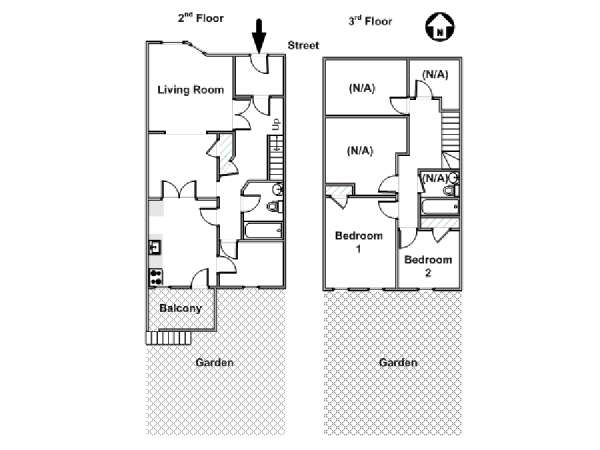New York 3 Bedroom - Duplex roommate share apartment - apartment layout  (NY-12448)