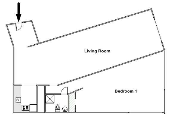 New York 1 Camera da letto appartamento - piantina approssimativa dell' appartamento  (NY-12502)