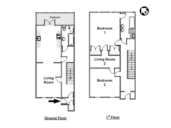 New York 2 Camere da letto - Duplex appartamento - piantina approssimativa dell' appartamento  (NY-12507)