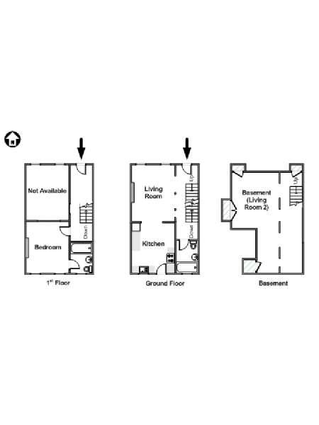 New York 1 Bedroom - Triplex roommate share apartment - apartment layout  (NY-12527)