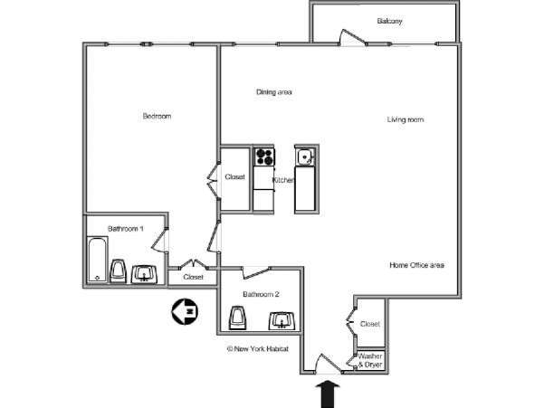 New York 1 Bedroom accommodation - apartment layout  (NY-12551)