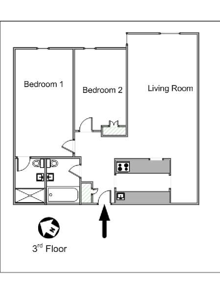 New York 2 Bedroom roommate share apartment - apartment layout  (NY-12573)