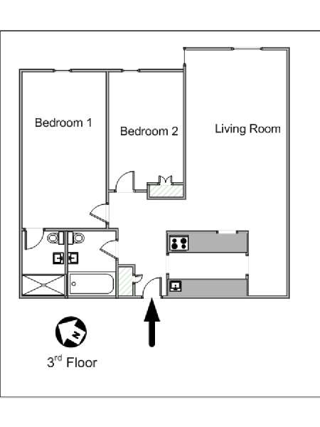 New York T3 appartement colocation - plan sch&eacute;matique  (NY-12573)