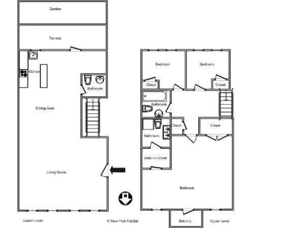 New York 3 Bedroom - Duplex accommodation - apartment layout  (NY-12637)