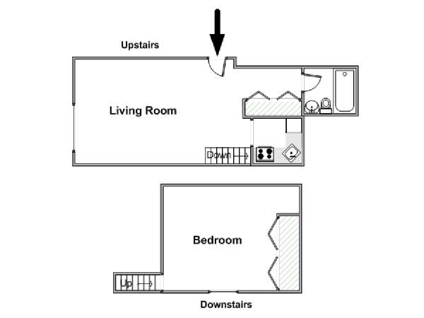 New York 1 Camera da letto appartamento - piantina approssimativa dell' appartamento  (NY-12650)