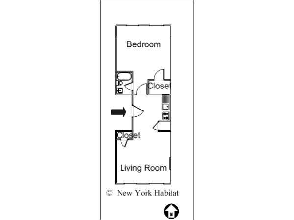 New York 1 Camera da letto appartamento - piantina approssimativa dell' appartamento  (NY-12708)