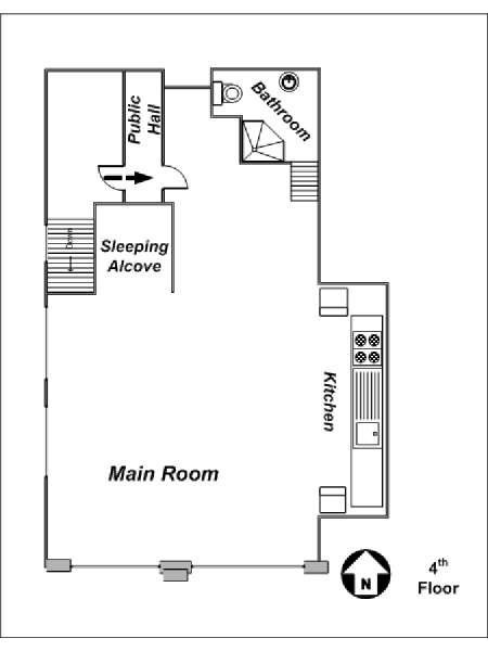 New York Studio T1 - Loft appartement location vacances - plan schématique  (NY-12761)