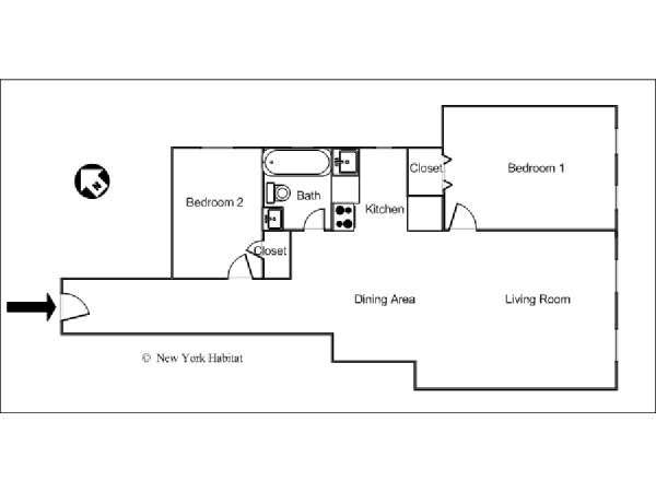 New York 2 Camere da letto affitto bed breakfast - piantina approssimativa dell' appartamento  (NY-12771)