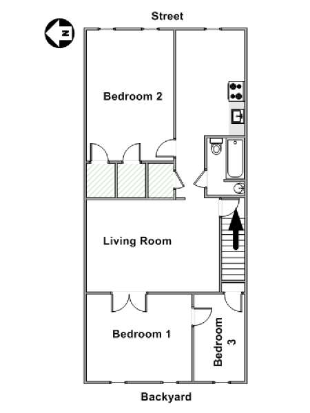 New York 3 Camere da letto appartamento - piantina approssimativa dell' appartamento  (NY-12865)